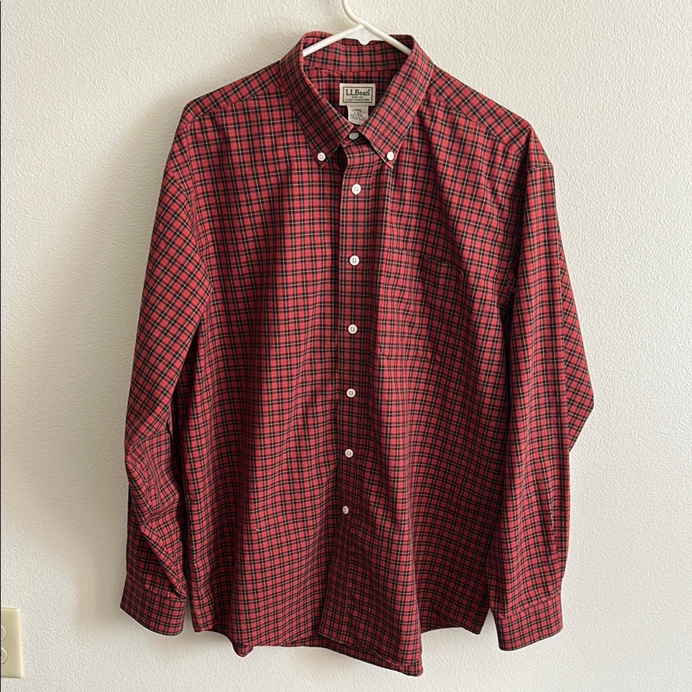 L.L. Bean Red/Black Check Casual Button Down Cotton Shirt